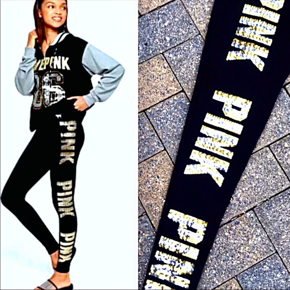 PINK Victoria's Secret Pants - NWT VS PINK HTF Sequin Bling Yoga Legging